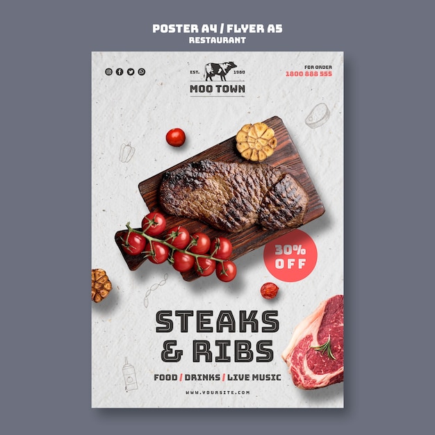 Affiche de modèle de restaurant de steak