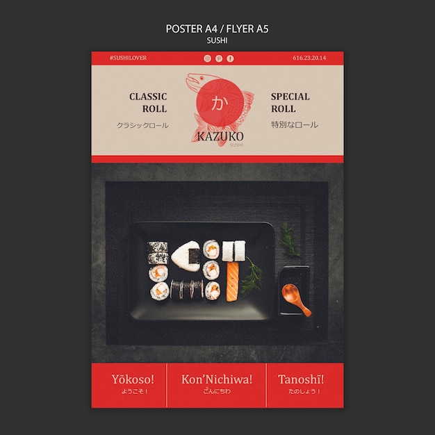 PSD gratuit affiche de modèle de restaurant de sushi