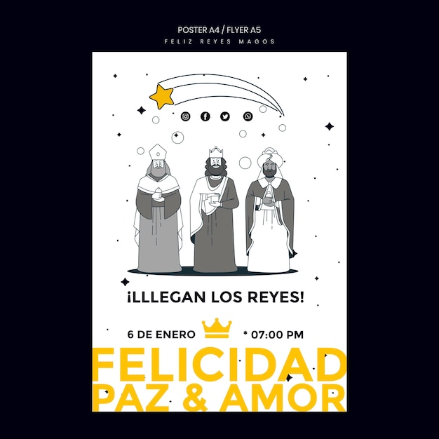 PSD gratuit affiche de modèle de reyes magos