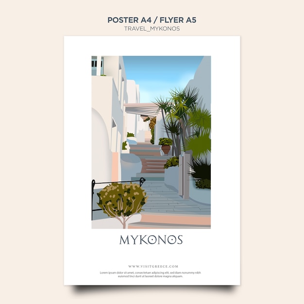 PSD gratuit affiche de modèle de voyage mykonos