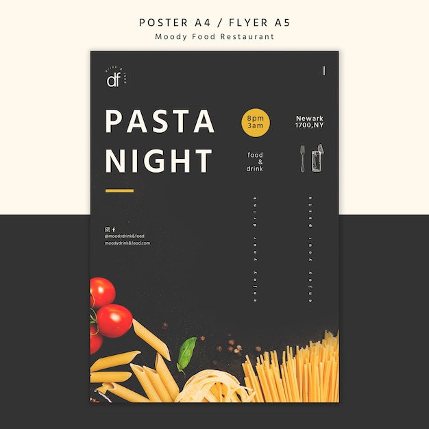 Affiche De Nuit De Pâtes Au Restaurant