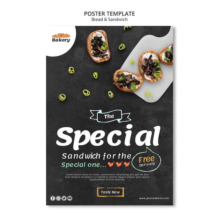 PSD gratuit affiche de pain et sandwich