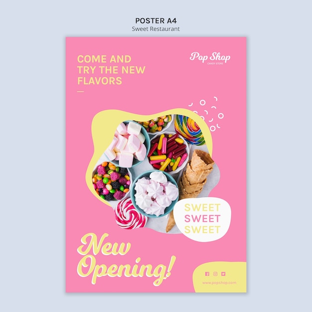 PSD gratuit affiche pour la conception de la boutique de bonbons pop