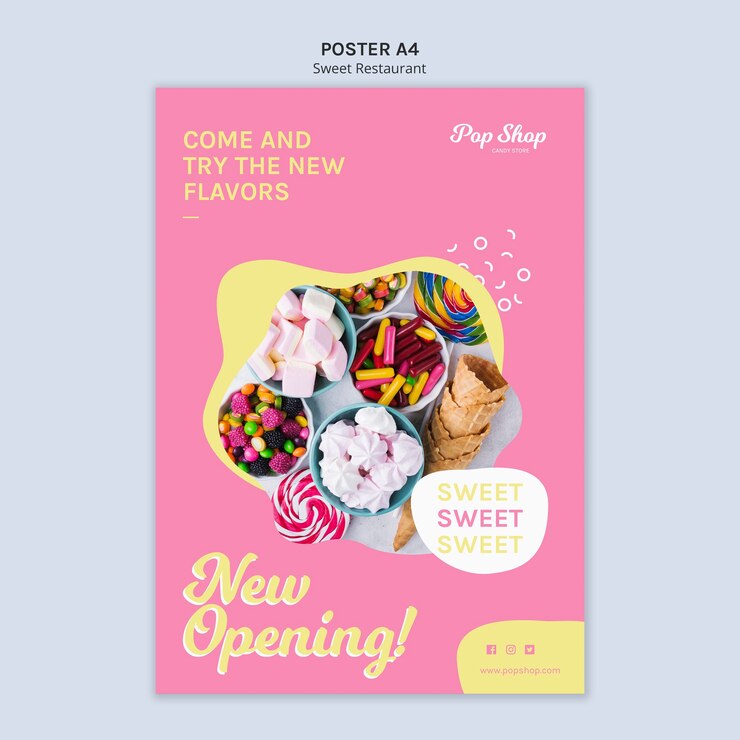 PSD gratuit affiche pour la conception de la boutique de bonbons pop