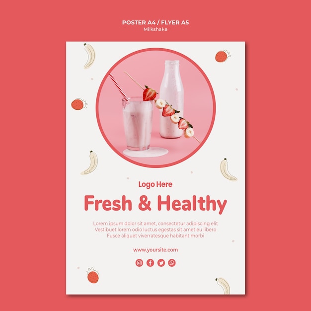 PSD gratuit affiche pour milkshake aux fraises