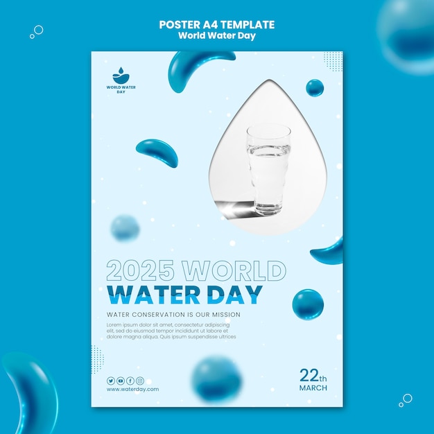 PSD gratuit affiche réaliste de la journée mondiale de l'eau