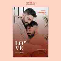 PSD gratuit affiche de la saint-valentin avec couple masculin embrassant