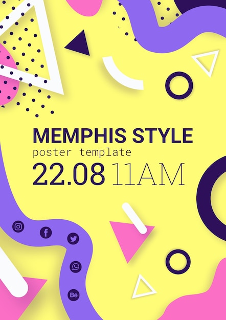 PSD gratuit affiche de style memphis jaune