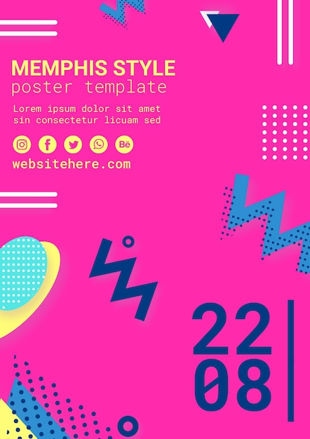 PSD gratuit affiche de style memphis rose