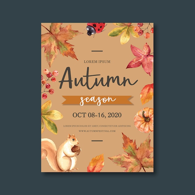 Affiche Sur Le Thème De L'automne Avec Un Modèle De Feuillage Vibrant