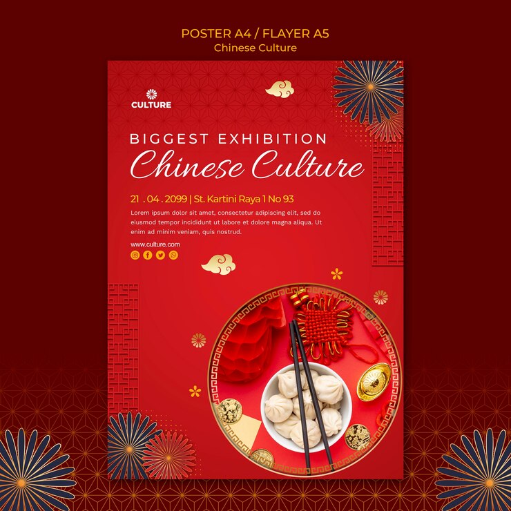PSD gratuit affiche verticale pour l'exposition de la culture chinoise
