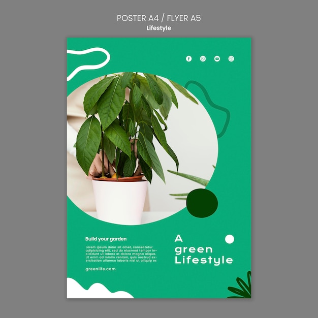 PSD gratuit affiche verticale pour un mode de vie vert avec plante