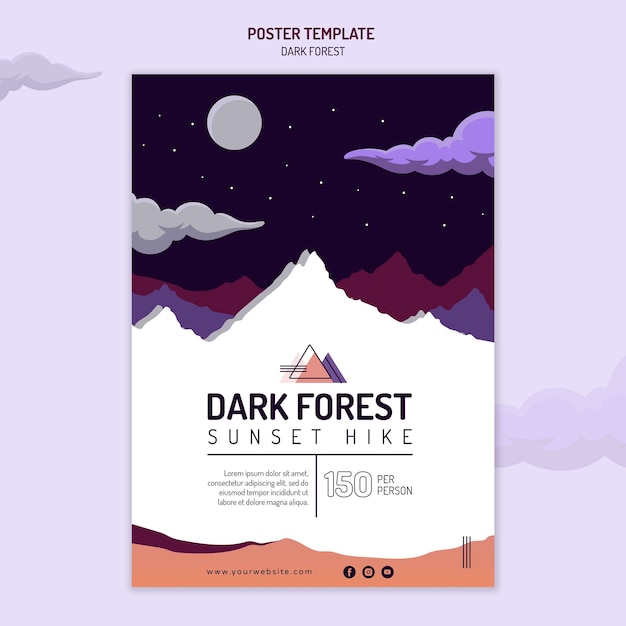 PSD gratuit affiche verticale pour la randonnée dans la forêt sombre