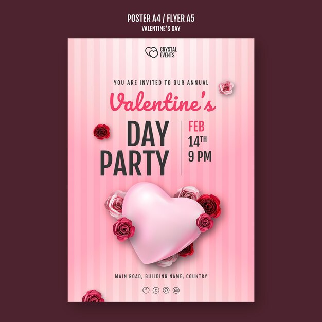 Affiche verticale pour la Saint-Valentin avec coeur et roses rouges