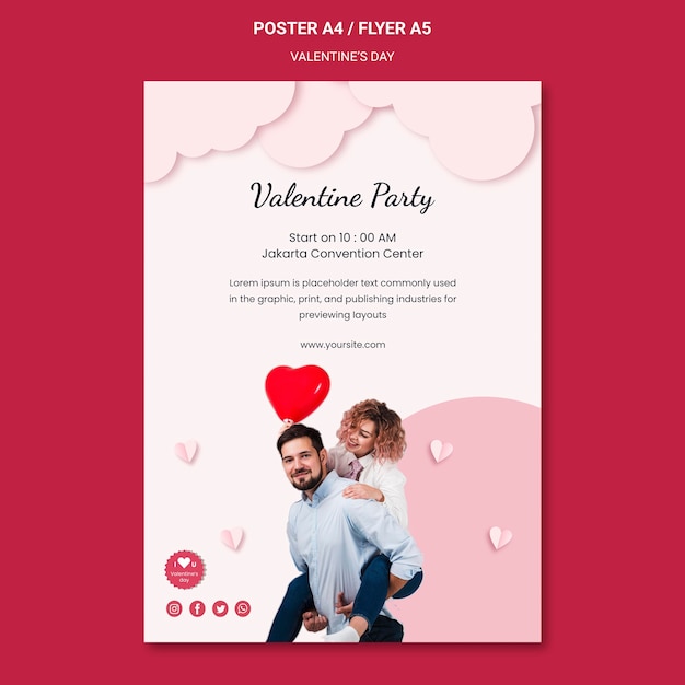 PSD gratuit affiche verticale pour la saint-valentin avec couple amoureux