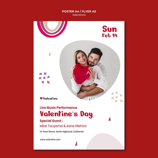 PSD gratuit affiche verticale pour la saint-valentin avec couple