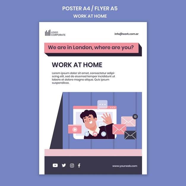 Affiche verticale pour travailler à domicile