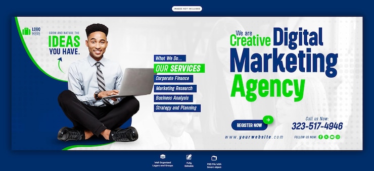 PSD gratuit agence de marketing numérique et couverture facebook d'entreprise modèle de bannière