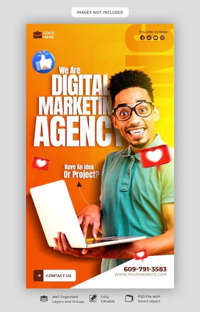 Agence de marketing numérique et modèle d'histoire facebook et instagram d'entreprise