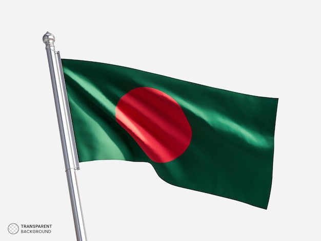 PSD gratuit agitant le drapeau du bangladesh sur un mât métallique pour la composition