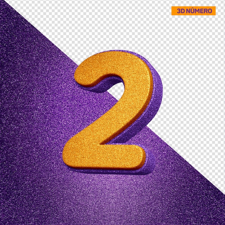 PSD gratuit alphabet 3d numéro 2 avec texture scintillante orange et violette
