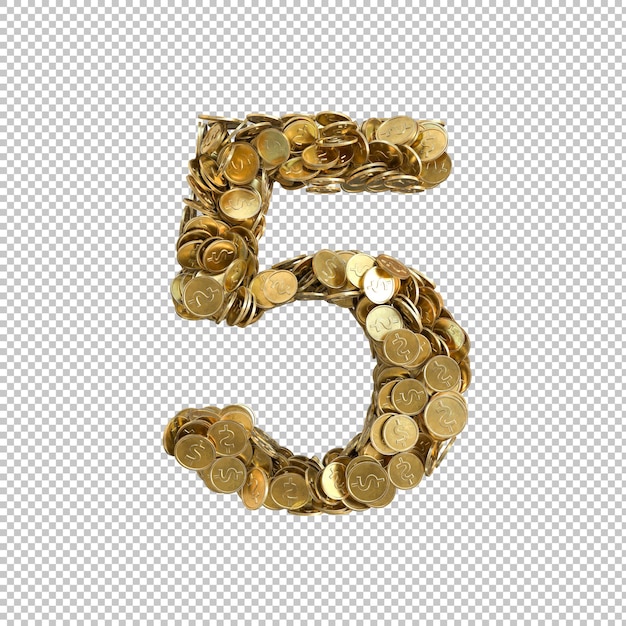PSD gratuit alphabet fabriqué à partir de pièces d'or sur fond transparent
