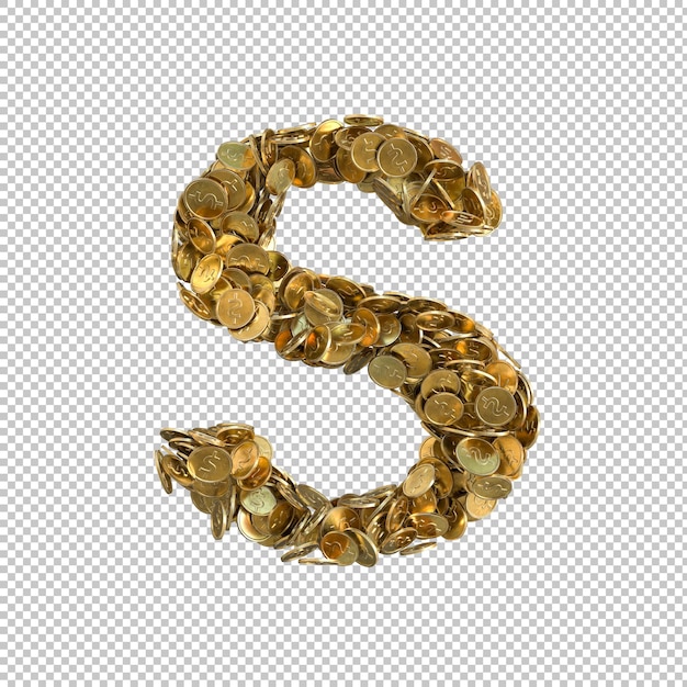 PSD gratuit alphabet fabriqué à partir de pièces d'or sur fond transparent