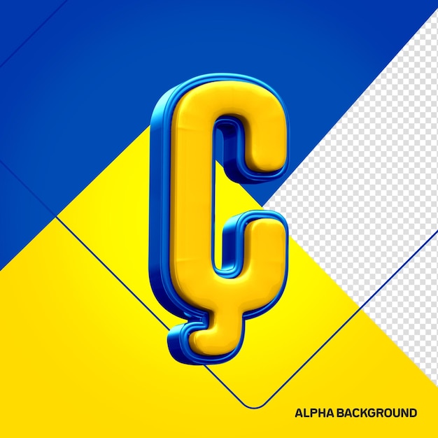 Alphabet Jaune Avec Lettre C Cédille 3d Bleu