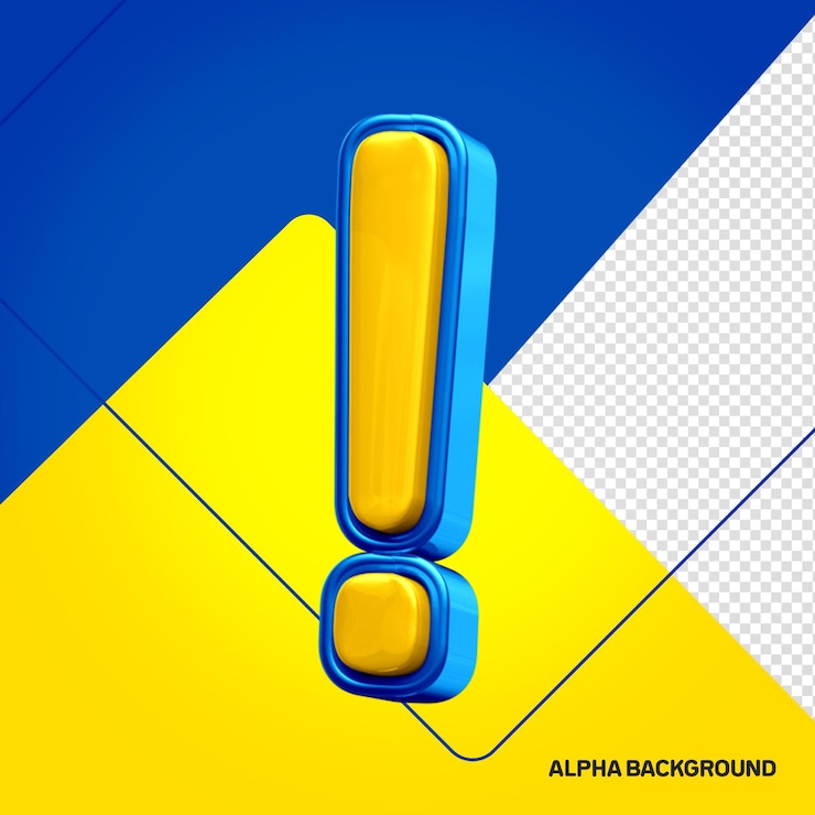 PSD gratuit alphabet jaune avec signe d'exclamation 3d bleu