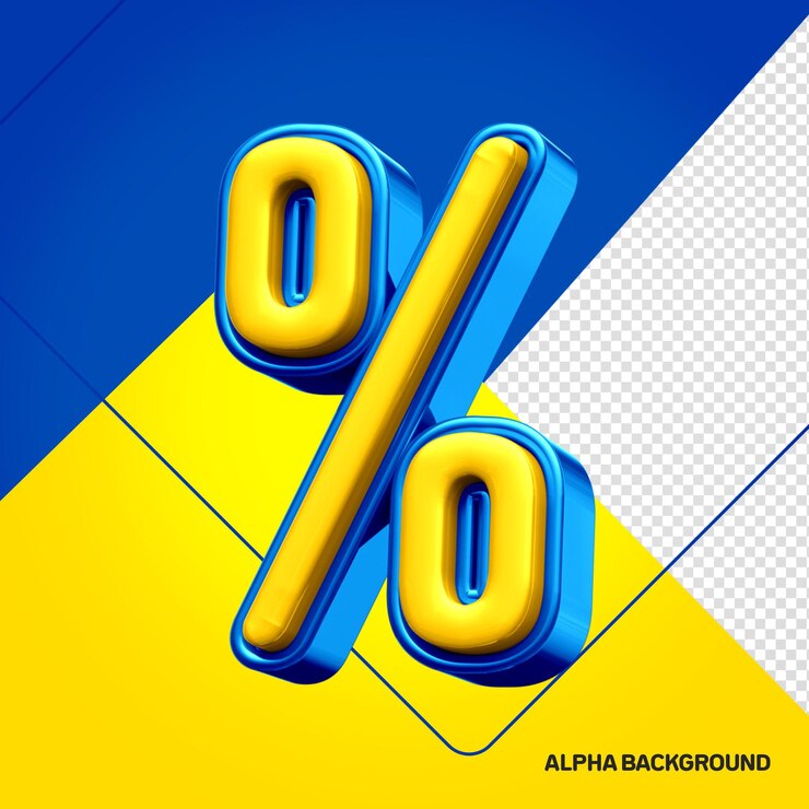 PSD gratuit alphabet jaune avec signe de pourcentage 3d bleu