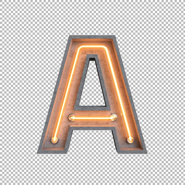 Alphabet lumineux au néon en béton sur fond transparent