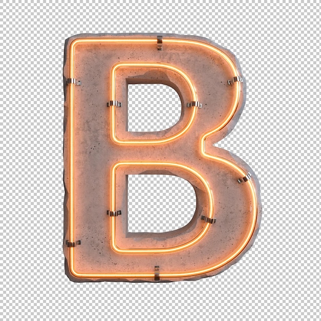 Alphabet néon béton B sur fond transparent