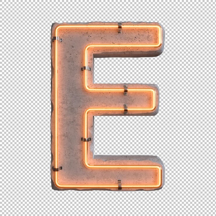 PSD gratuit alphabet néon béton e sur fond transparent