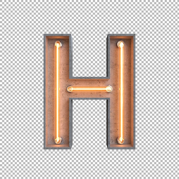PSD gratuit alphabet néon béton sur fond transparent