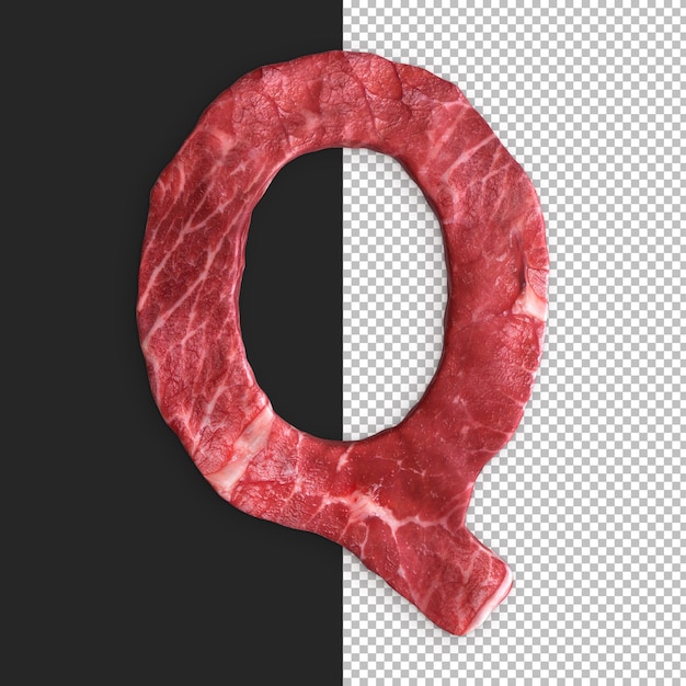 Alphabet de viande sur fond noir, lettre Q
