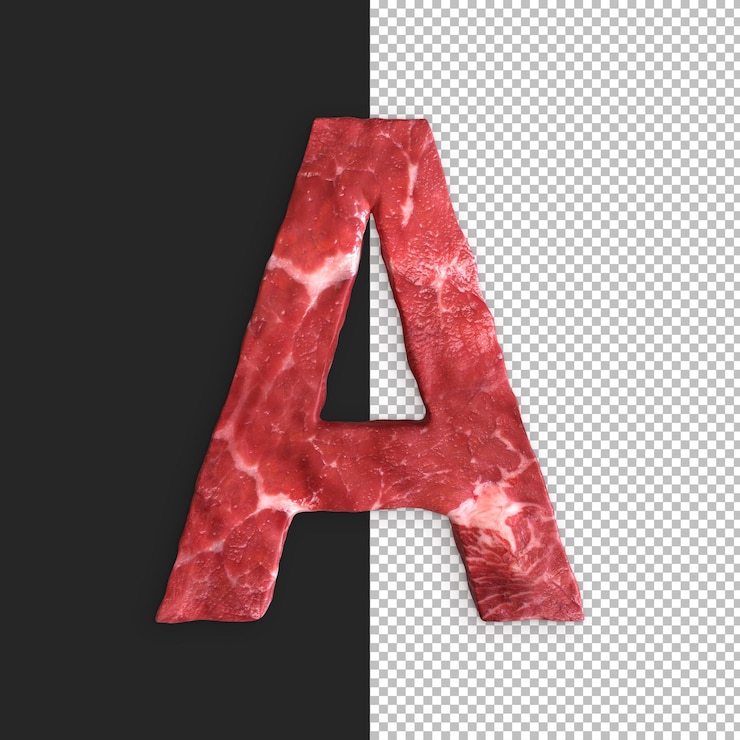 PSD gratuit alphabet de viande sur fond noir, lettre a