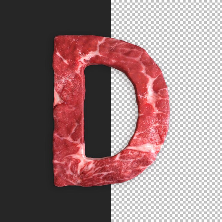 PSD gratuit alphabet de viande sur fond noir, lettre d