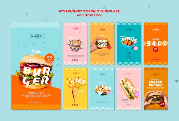 PSD gratuit american food instagram stories teplate