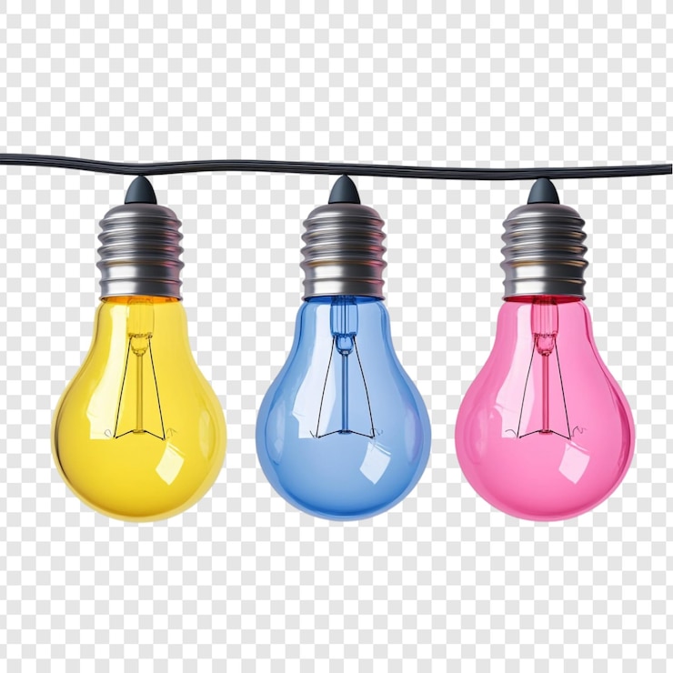 PSD gratuit des ampoules colorées accrochées à une ficelle