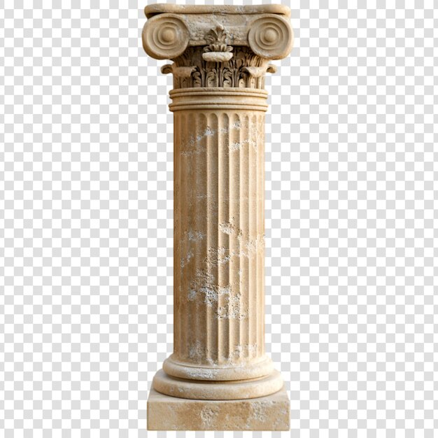 Une ancienne colonne grecque est isolée sur un fond transparent