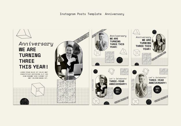 Anniversaire de trois ans pour la collection de publications instagram d'entreprise