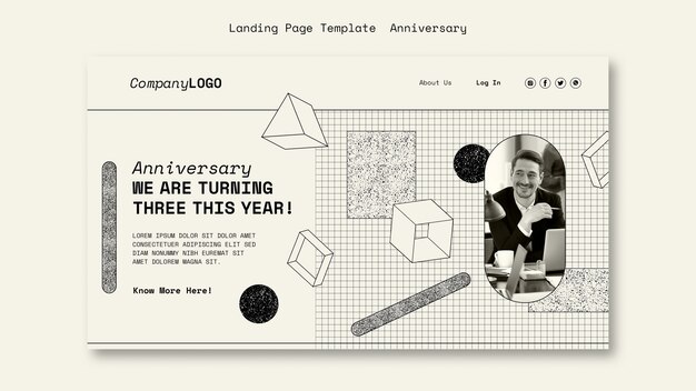 Anniversaire de trois ans pour le modèle de page de destination d'entreprise