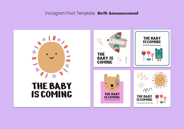 PSD gratuit les annonces de naissance sur instagram.