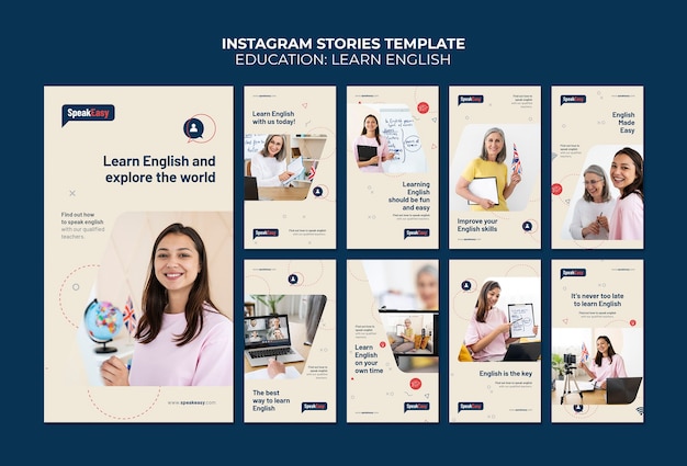 PSD gratuit apprendre le modèle d'histoires instagram en anglais