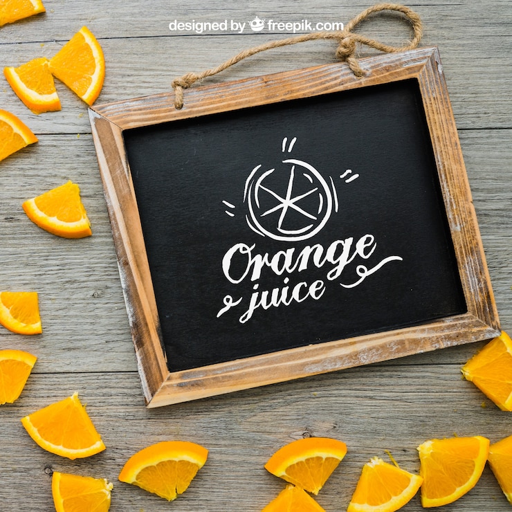 PSD gratuit ardoise et morceaux d&#39;orange