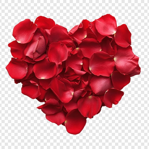 Un arrangement de pétales de rose rouge en forme de cœur