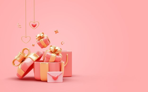 Arrière-plan 3D avec vente du jour de la Saint-Valentin