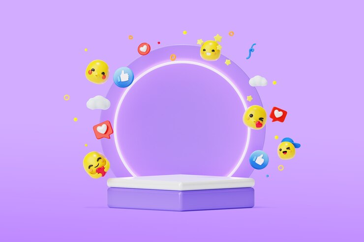 PSD gratuit arrière-plan du podium des médias sociaux 3d avec des emojis