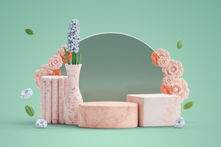 PSD gratuit arrière-plan du podium de vente de fleurs géométriques
