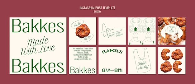 PSD gratuit articles instagram de produits de boulangerie dessinés à la main